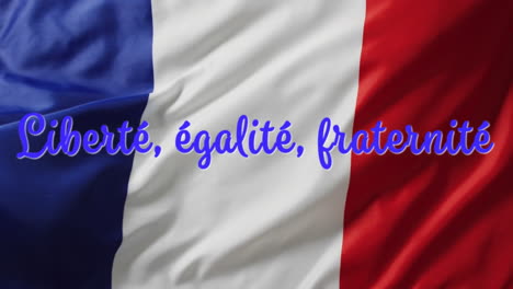 Animation-of-liberte,-egalite,-fraternite-text-and-french-flag-and-fireworks