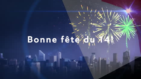 Animation-of-bonne-fete-du-14-text-with-french-flag-and-fireworks