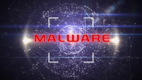 Animation-Von-Malware-Text-über-Einem-Netzwerk-Von-Verbindungen-Auf-Schwarzem-Hintergrund
