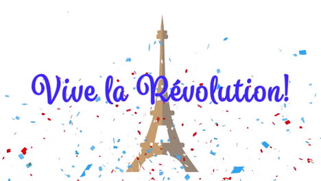 Animation-of-vive-la-revolution-text-with-eiffel-tower-and-confetti-on-white-background