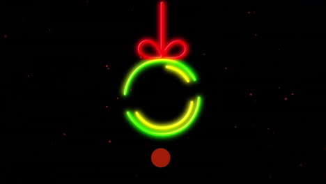 Animation-of-neon-bauble-with-spots-on-black-background