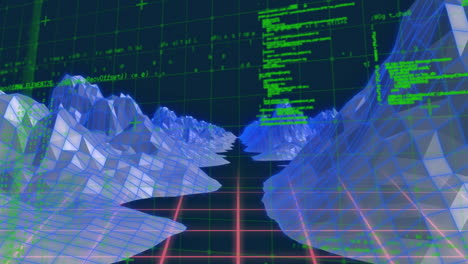 Animation-Der-Datenverarbeitung-über-Digitale-Berge-Auf-Schwarzem-Hintergrund
