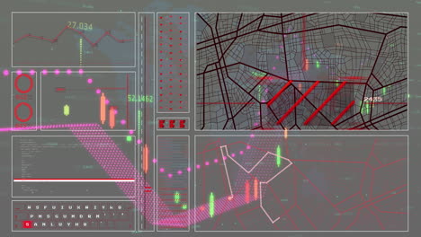 Animation-Der-Datenverarbeitung-über-Der-Weltkarte-Auf-Grauem-Hintergrund