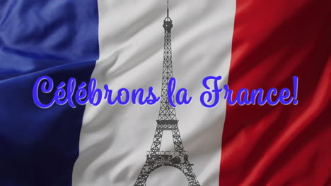 Animation-of-celebrons-la-france-text-and-french-flag-and-eiffel-tower