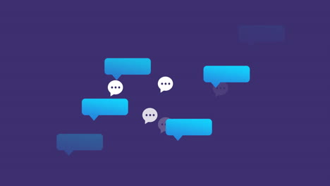 Animation-of-moving-speech-bubbles-icons-on-blue-background
