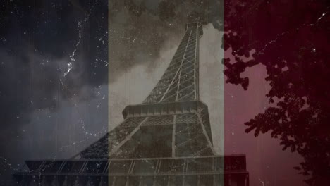 Animation-Der-Flagge-Frankreichs-Und-Des-Eiffelturm-Hintergrunds