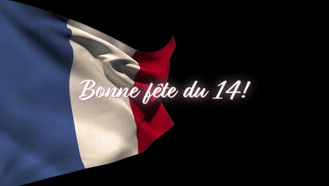Animation-of-bonne-fete-du-14-text-and-french-flag-on-black-background