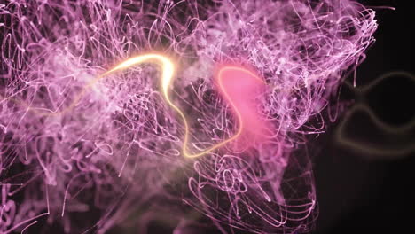 Animation-of-pink-light-flows-moving-on-black-background