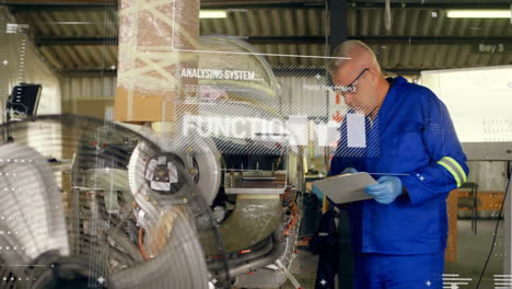 Animation-Der-Digitalen-Datenverarbeitung-über-Einem-Kaukasischen-Männlichen-Ingenieur-Und-Einem-Flugzeug