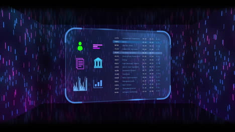Animation-of-screen-with-banking-data-over-black-background
