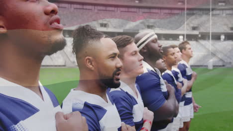 Animación-De-La-Bandera-De-Hungría-Sobre-Diversos-Equipos-De-Rugby-Masculino-En-El-Campo-Antes-Del-Partido.