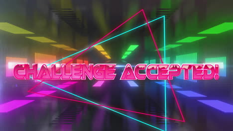 Animation-of-challenge-accepted-text-over-neon-pattern-background