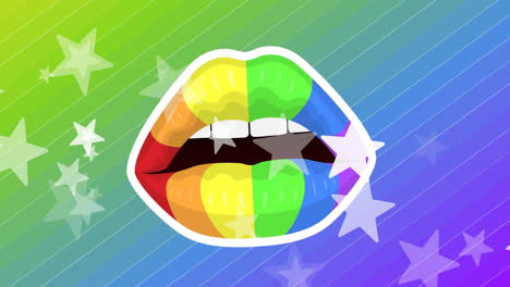 Animation-of-floating-stars-and-rainbow-lips-over-moving-rainbow-background