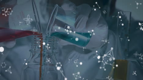 Animation-of-molecules-over-caucasian-female-scientist-working-in-lab