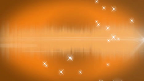Animation-of-glowing-light-spots-moving-over-orange-background