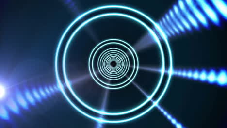 Animation-of-neon-tunnel-over-light-trails-on-black-background