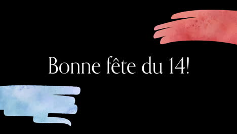 Animation-of-bonne-fete-du-14-text-and-red-and-blue-on-black-background