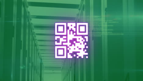Animation-of-qr-code-and-data-processing-over-server-room