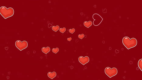 Animation-of-red-hearts-over-red-background