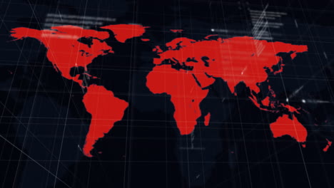 Animation-Der-Datenverarbeitung-über-Weltkarte-Auf-Schwarzem-Hintergrund