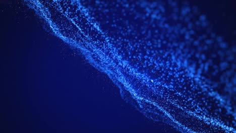 Animation-of-glowing-light-spots-and-mesh-moving-over-blue-background