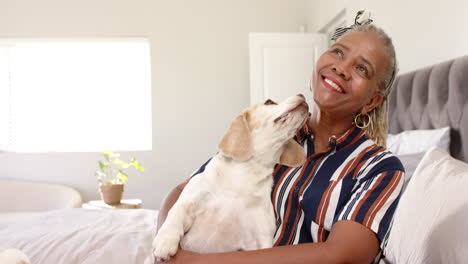 Una-Anciana-Afroamericana-Sostiene-Un-Perro,-Ambas-Parecen-Felices