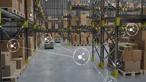 Animation-of-network-of-connections-with-icons-over-machines-working-in-warehouse