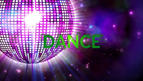 Animation-of-dance-text-over-light-spots-and-disco-ball