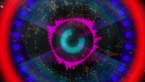 Animation-of-neon-shapes-over-digital-tunnel