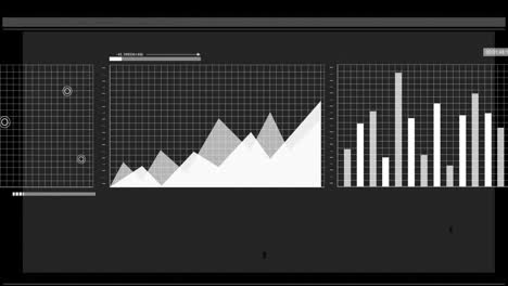 Animation-Von-Weißen-Graphen-Und-Diagrammen-Zur-Datenverarbeitung-Auf-Schwarzem-Hintergrund