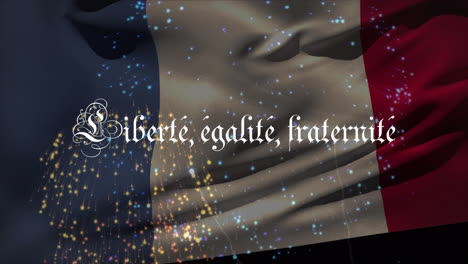 Animación-De-Texto-Liberté,-Egalite,-Fraternite-Y-Bandera-Francesa-Y-Confeti.