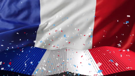 Animation-of-confetti-falling-and-french-flag