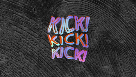 Animation-of-colourful-kick-text-distorting-over-grey-lined-concrete-texture-background