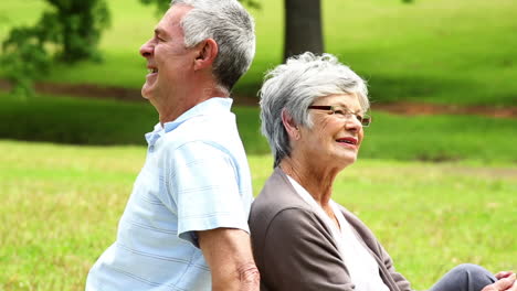 Affectionate-senior-couple-relaxing-in-the-park-