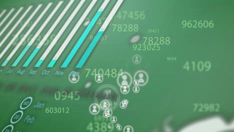 Animation-of-digital-data-processing-with-people-icons-over-green-background