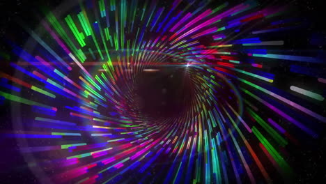 Animation-of-digital-tunnel-of-colourful-trails-on-black-background