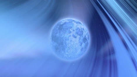 Animation-of-blue-moon-and-shapes-moving-on-black-background