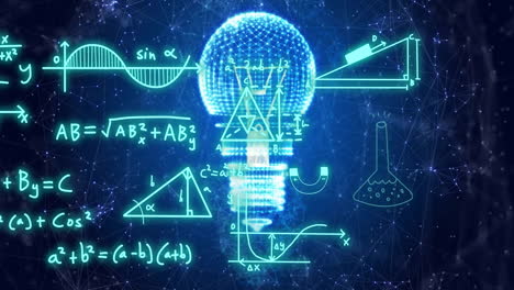 Animación-De-Ecuaciones-Matemáticas-Sobre-Bombillas-Y-Redes-Sobre-Fondo-Oscuro