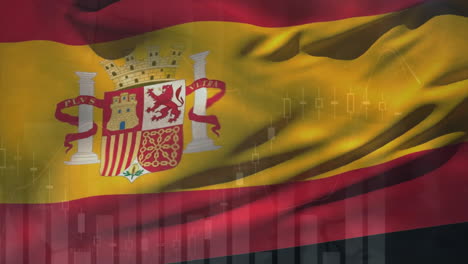 Animation-Der-Finanzdatenverarbeitung-über-Der-Flagge-Spaniens
