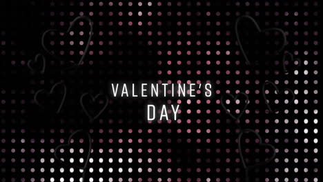 Animation-of-valentine''s-day-text-with-neon-hearts-over-light-spots-on-black-background
