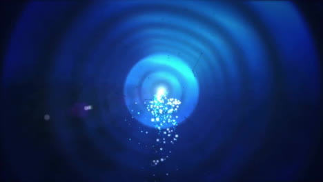Animation-Eines-Blauen-Neontunnels-über-Lichtpunkten-Auf-Schwarzem-Hintergrund