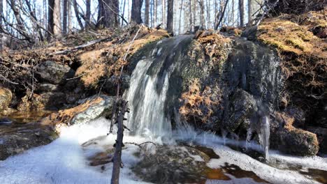 Ein-Ruhiger-Wasserfall-Stürzt-über-Moosbedeckte-Felsen-In-Einem-Ruhigen-Wald