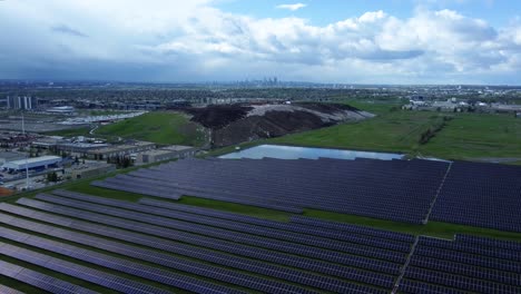 Drone-Footage-of-Solar-Fields-in-Calgary,-Alberta