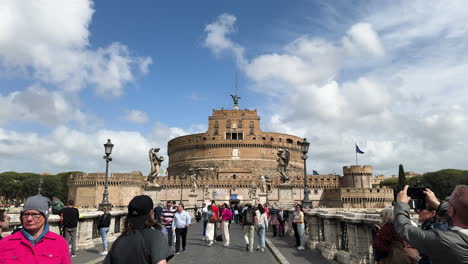 Tourists-Walking-on-Pedestrian-Bridge