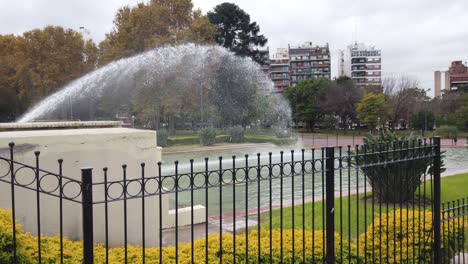 Fenced-fountain-in-Chacabuco-Park-Buenos-Aires-Argentina-urban-public-landscape