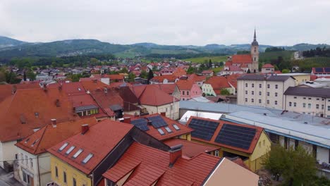 Cityscape-of-Downtown-Slovenska-Bistrica,-Slovenia,-Aerial