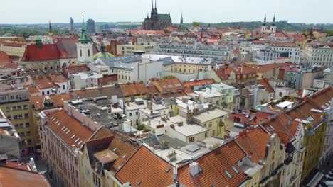 -Downtown-Cityscape-at-Brno,-Czech-Republic,-Aerial