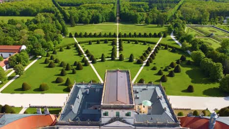 Pull-Back-Aerial-of-Esterhazy-Castle,-Fertod,-Hungary