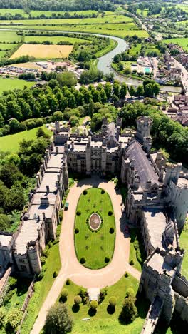 Beautiful-aerial-drone-footage-of-Arundel-Castle-and-the-River-Arun