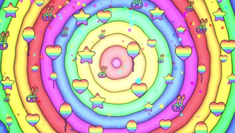Happy-Pride-Month-Colorful-Rainbow-Circles-with-Hearts-and-stars-Abstract-Background-Loop-animation
